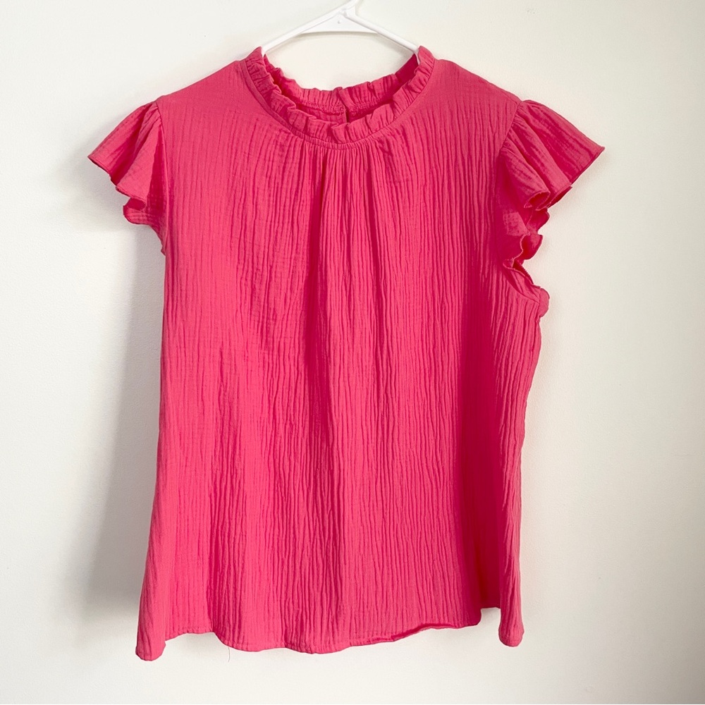 Pink Ruffle Sleeve Women's Top